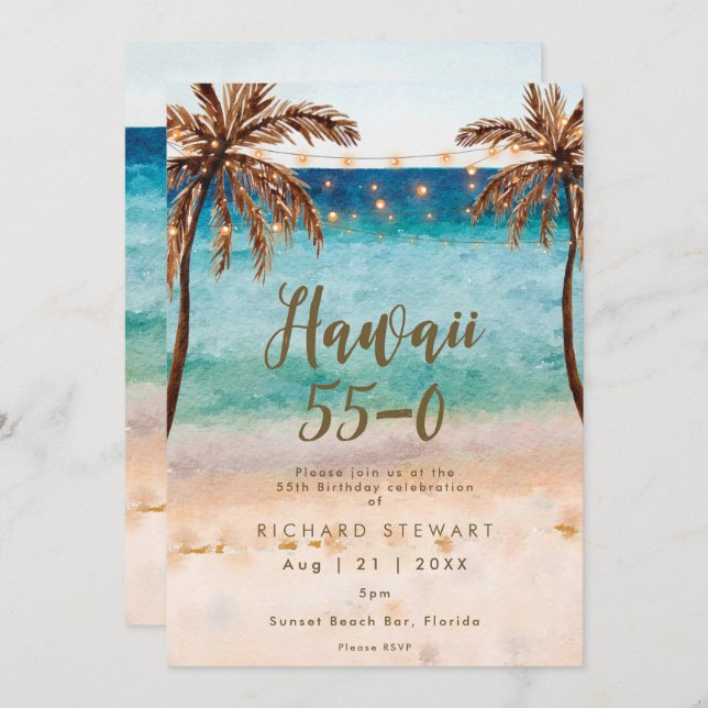 hawaii 55 0 55th beach birthday party invitation (Front/Back)
