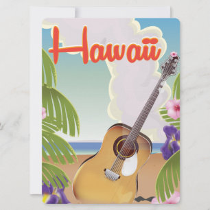 Hawaii acoustic guitar vintage travel poster. invitation