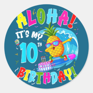 Hawaii aloha 10th birthday hawaiian boy girl 10 classic round sticker