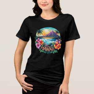 Hawaii Aloha Beach Tropical Flowers Travel Art Tri-Blend Shirt