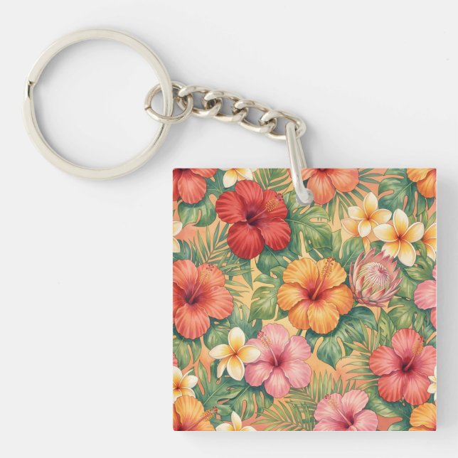 Hawaii aloha decorative flowers pattern key ring (Front)