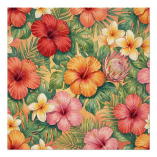 Hawaii aloha decorative flowers pattern poster