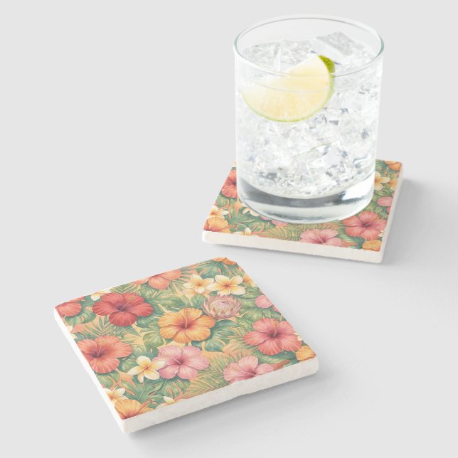 Hawaii aloha decorative flowers pattern stone coaster (Side)