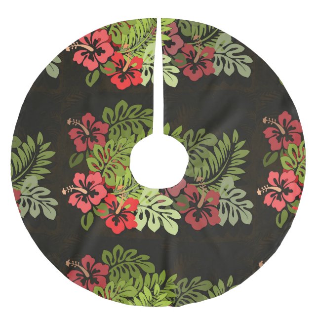 Hawaii Aloha Flower Art Print Brushed Polyester Tree Skirt (Front)