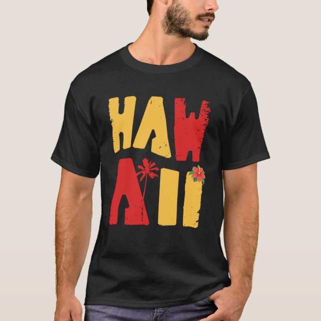 Hawaii Aloha Hibiscus Hawaiian Islands Surfer Tiki T-Shirt (Front)