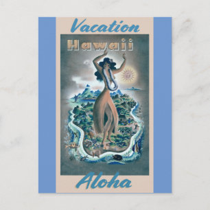Hawaii Aloha Hula Dancer Vintage Travel Poster Postcard