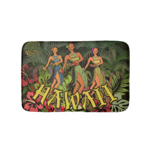 Hawaii Aloha Palm Hula Art Design Bath Mat