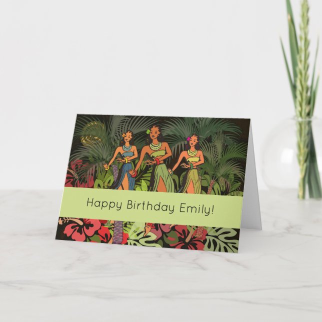 Hawaii Aloha Palm Hula Art Design Card (Front)