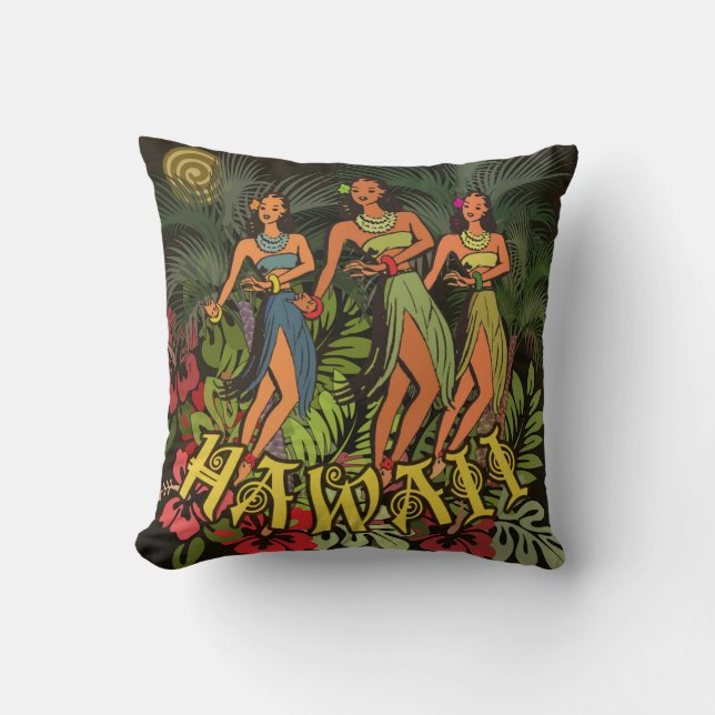 Hawaii Aloha Palm Hula Art Design Cushion (Front)