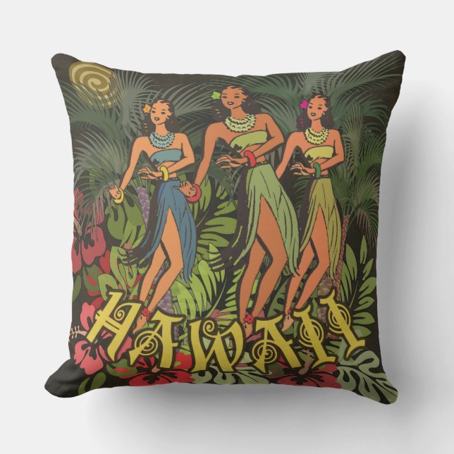 Hawaii Aloha Palm Hula Art Design Cushion (Front)