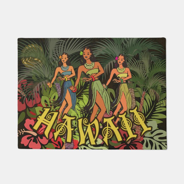 Hawaii Aloha Palm Hula Art Design Doormat (Front)