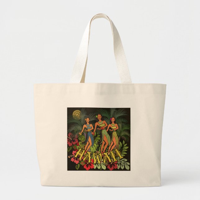 Hawaii Aloha Palm Hula Art Design Large Tote Bag (Front)