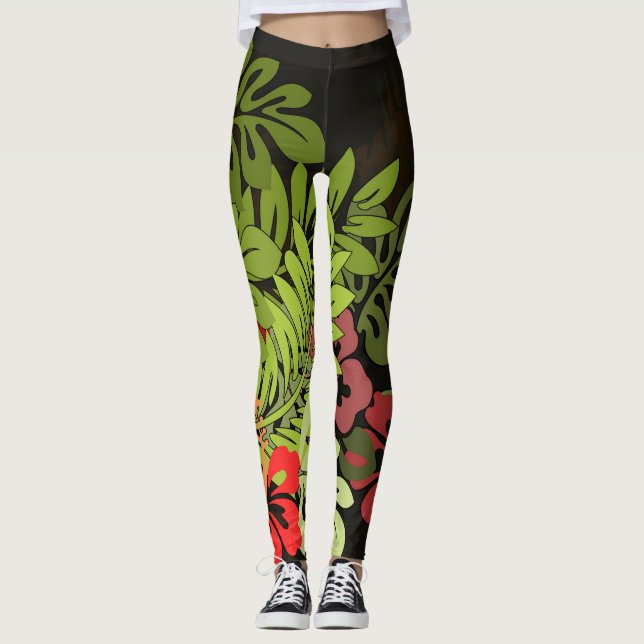 Hawaii Aloha Palm Hula Art Design Leggings (Front)