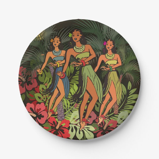 Hawaii Aloha Palm Hula Art Design Paper Plate (Front)