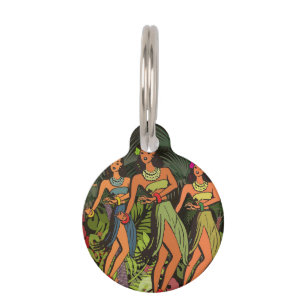 Hawaii Aloha Palm Hula Art Design Pet Tag