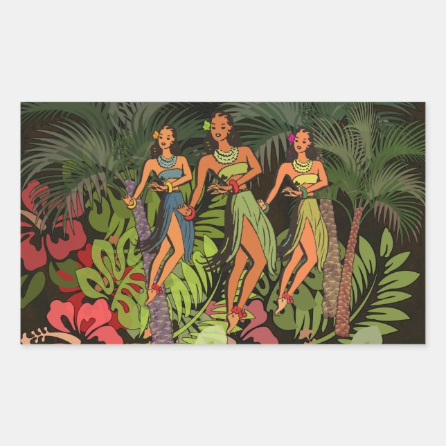 Hawaii Aloha Palm Hula Art Design Rectangular Sticker (Front)
