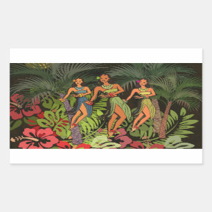 Hawaii Aloha Palm Hula Art Design Rectangular Sticker