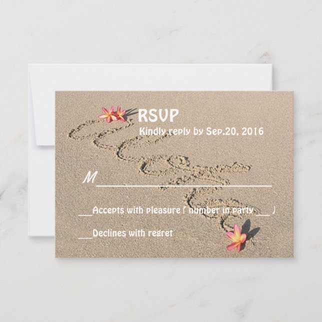 Hawaii Aloha Plumeria Flower Beach Wedding RSVP Card (Front)