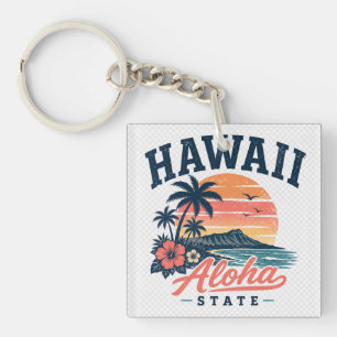 Hawaii Aloha State Tropical Design Key Ring