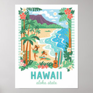 Hawaii Aloha State USA Summer Travel Poster