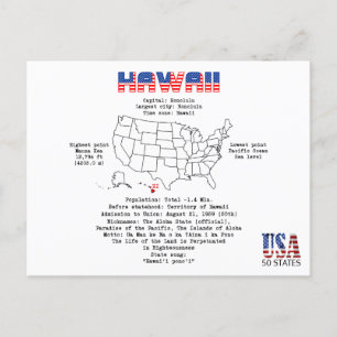 Hawaii American state on a map and useful info Holiday Postcard