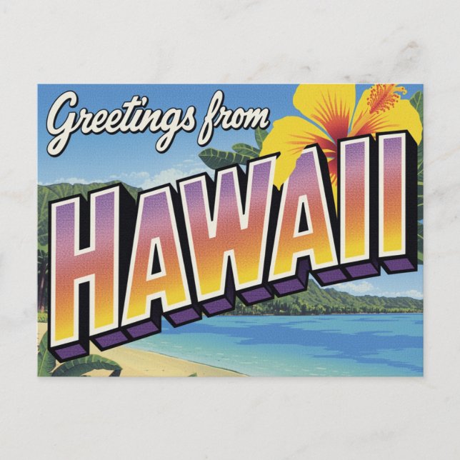 Hawaii Beach and Hibiscus Postcard (Front)