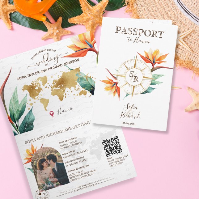 Hawaii Beach Destination Wedding Passport QR Code Invitation (Creator Uploaded)
