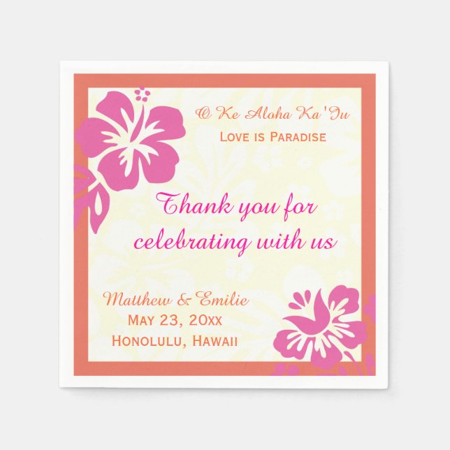 Hawaii Beach Flowers Personalised Wedding Napkins (Front)