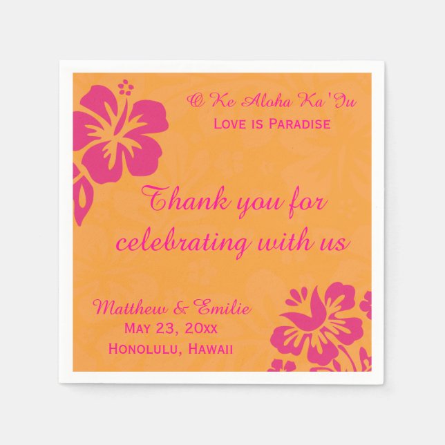 Hawaii Beach Flowers Personalised Wedding Napkins (Front)