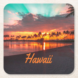 Hawaii Beach Hawaiian Islands Square Paper Coaster