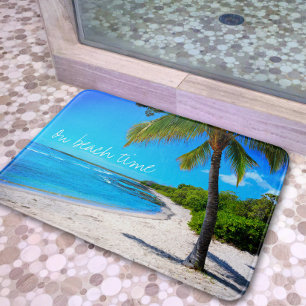 Hawaii Beach Palm Tree Sand Photo On Beach Time Bath Mat