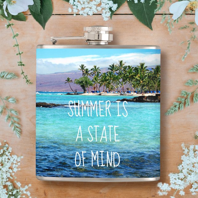 Hawaii Beach Palm Trees Summer Is A State Of Mind Hip Flask (Creator Uploaded)