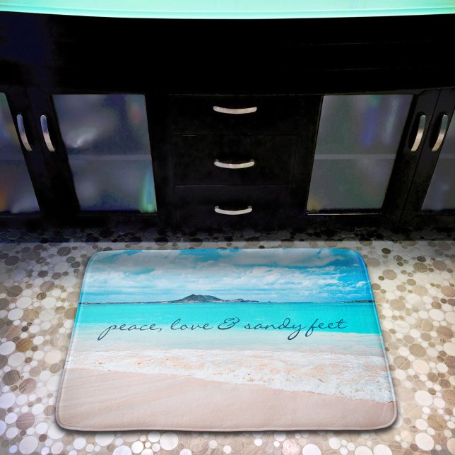 Hawaii Beach Peace Love Sandy Feet Script Quote Bath Mat (Creator Uploaded)