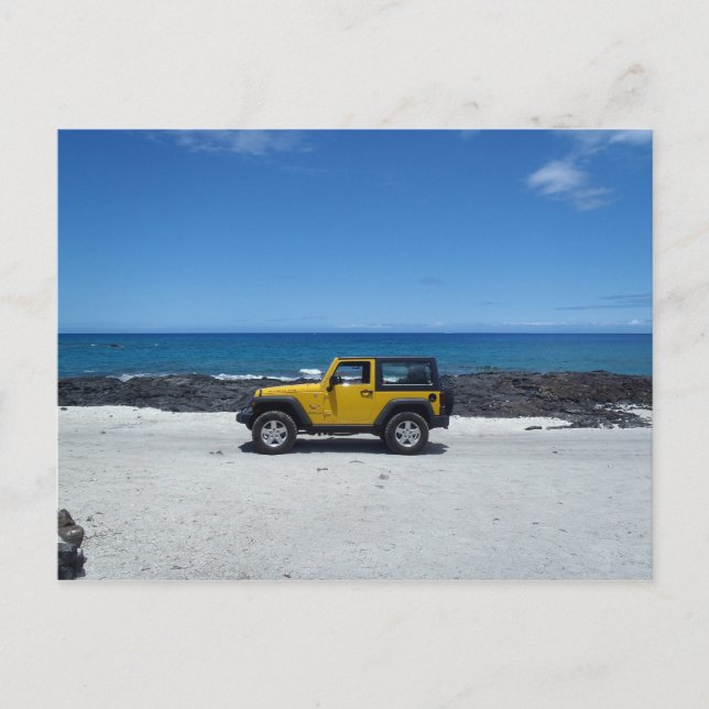 Hawaii beach scene jeep adventure postcard (Front)