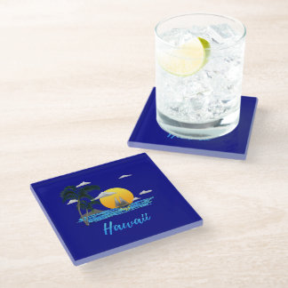 Hawaii Beach Sunset Glass Coaster