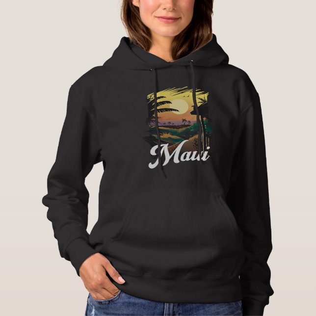 Hawaii Beach Sunset Ocean Maui Aloha Retro Hawaiia Hoodie (Front)