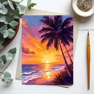 Hawaii Beach Sunset Painting Travel Postcard