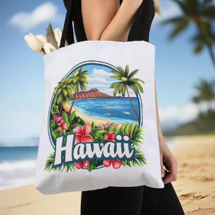 Hawaii Beach Tropical Flowers Mountains Travel Art Tote Bag