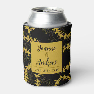 Hawaii Beach Wedding Black Gold Can Cooler