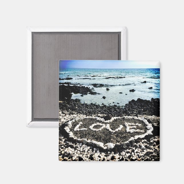 Hawaii black sand beach love coral heart photo magnet (Front/Back)