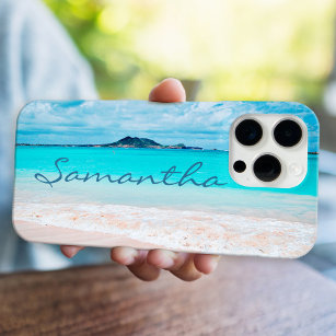 Hawaii blue ocean sandy beach photo custom name barely there iPhone 5 case