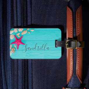 Hawaii blue ocean & sandy beach photo custom name luggage tag