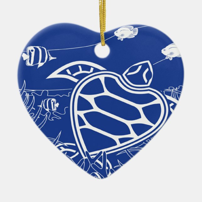 Hawaii Blue Turtle Ceramic Tree Decoration (Front)