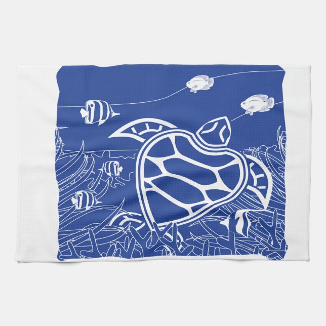 Hawaii Blue Turtle Tea Towel (Horizontal)