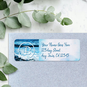 Hawaii blue waves photo custom monogram address return address label