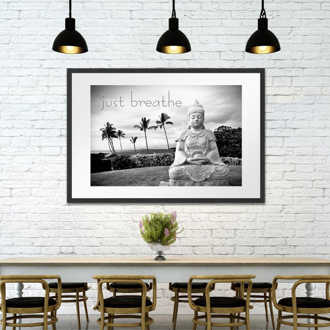 Hawaii Buddha Black & White Photo | Just Breathe Poster (Creator Uploaded)