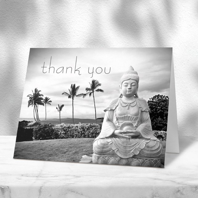 Hawaii Buddha Black White Photo Modern Typography Thank You Card (Creator Uploaded)