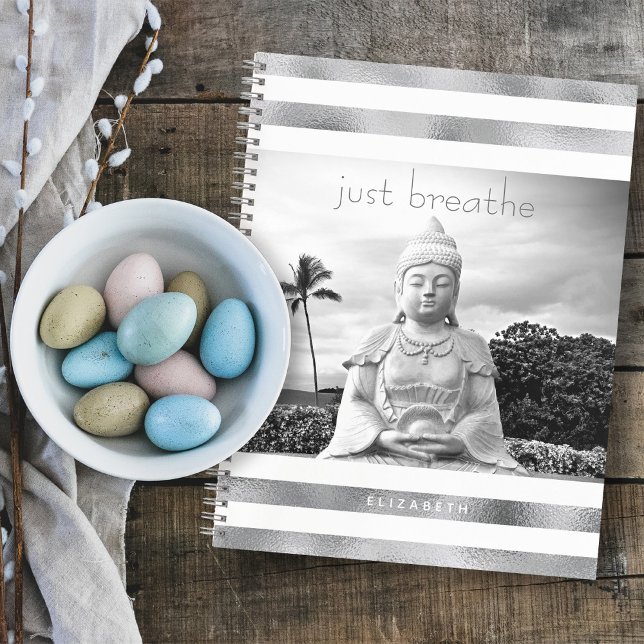 Hawaii Buddha Sliver White Stripes Just Breathe Notebook (Creator Uploaded)
