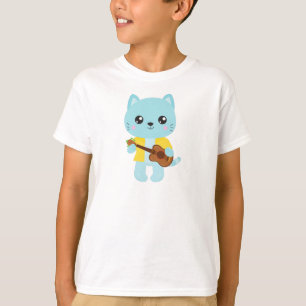 Hawaii Cat, Cute Cat, Blue Cat, Guitar, Luau T-Shirt
