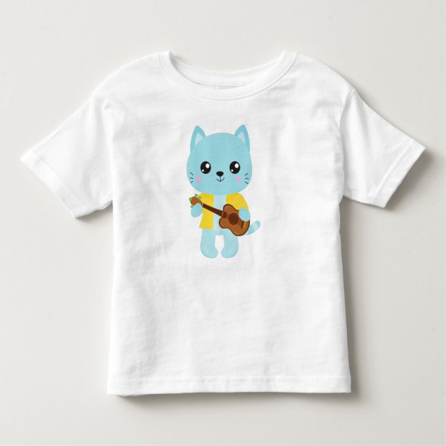 Hawaii Cat, Cute Cat, Blue Cat, Guitar, Luau Toddler T-Shirt (Front)